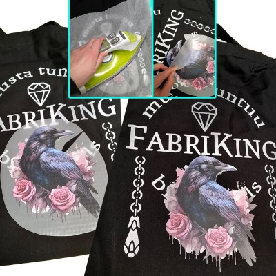 silityskuva mustalla kankaalla ja peittämässä painatusta