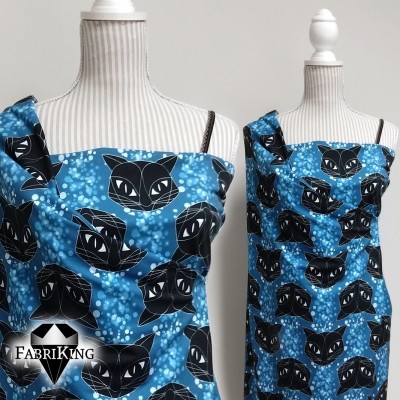 Bubble Cat blue, luomutrikoo (single jersey)