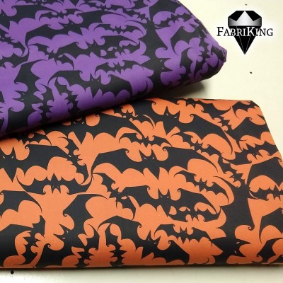 Bats purple & orange -puuvillasatiinit